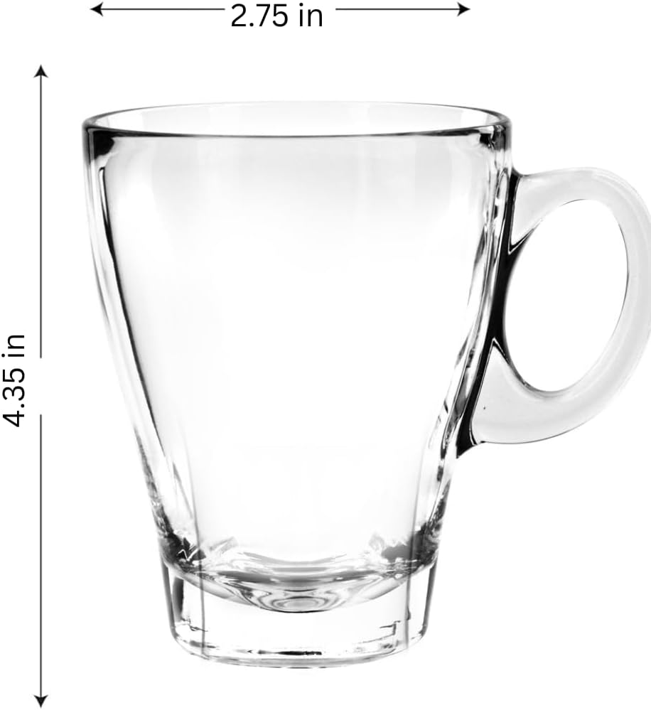 LEMONSODA Clear Large Glass Coffee Mug with Handles for Hot Beverages, Clear Mugs for Espresso, Tea, Cappucino, Latte, Juice (8.75 oz, 10.5 oz, 12 oz) (12 oz, Set of 6)
