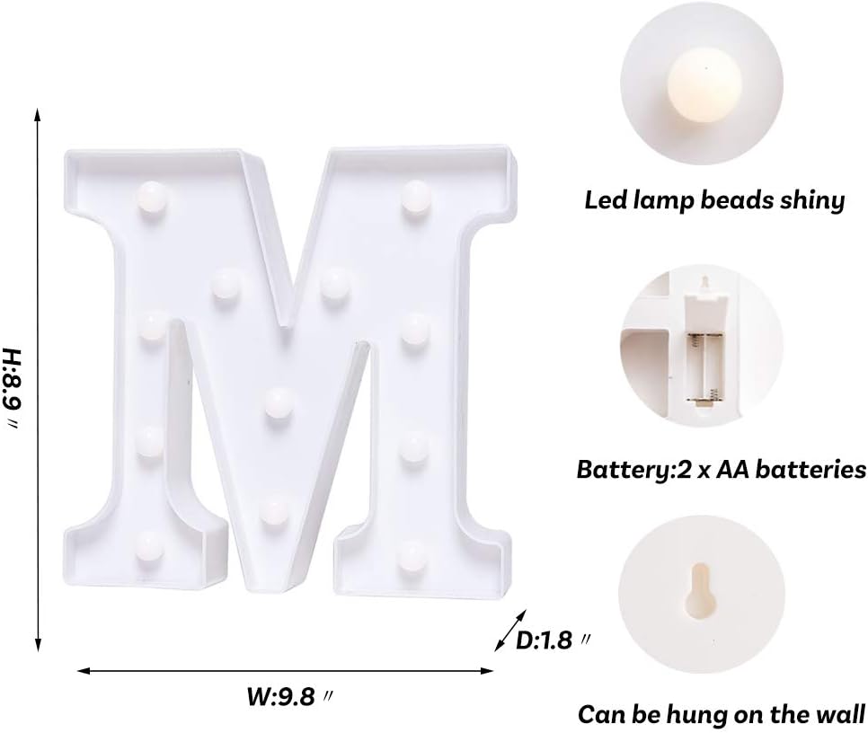 Foaky LED Letter Lights Sign Marquee Light Up Letters Sign for Night Light Wedding/Birthday Party Battery Powered Christmas Lamp Home Bar Decoration(M Sign)
