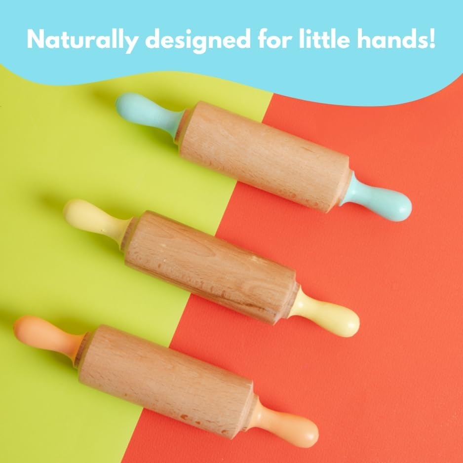 Wooden Play Dough Roller for Kids | Rolling Pin for Playdough & Clay, Safe Natural Art Supplies for Toddlers and Preschool Kids (Orange)