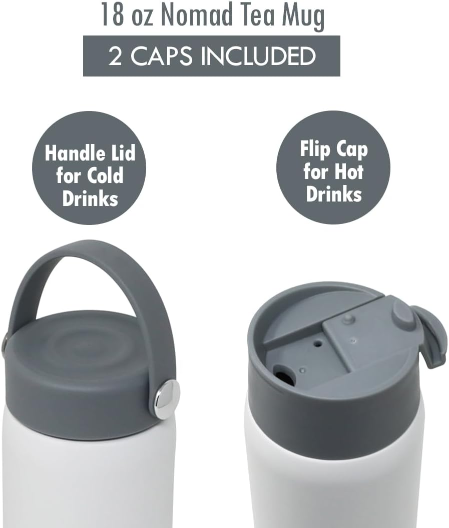 MIRA 18 oz Tea Infuser Thermos - Stainless Steel Travel Bottle with Removable Strainer for Loose Leaf Tea - Insulated Hot & Cold Brew Steeper - White