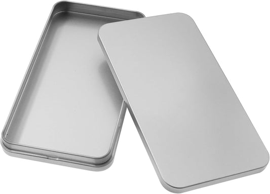 Metal Empty Boxes, Tin Boxes with Lid,Small Silver Tin Boxes,Stackable Organizer Containers,4PCS Storage Tin for Home Outdoor Active Storage Containers