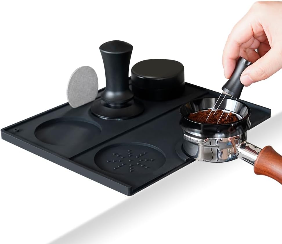Espresso Tamping Mat - Espresso Tamping Station Food Grade Silicone Coffee Tamper Mat Espresso Accessory for Baristas Home Kitchen Bar Coffee Shop 9.84Inch x 7.87Inch (Black)