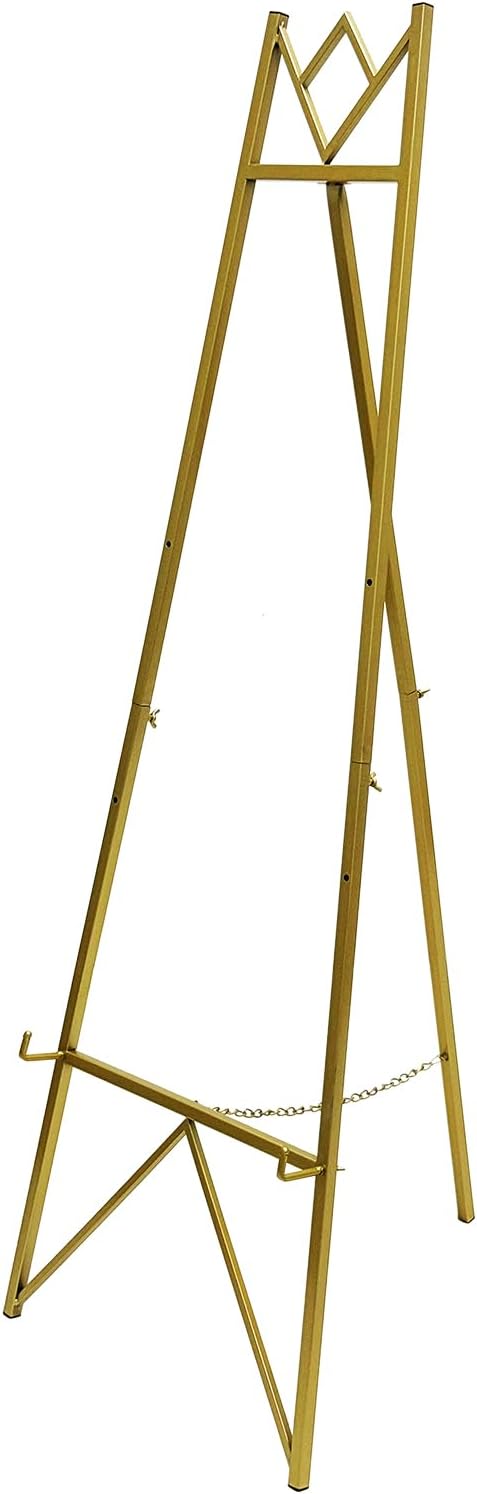 58 Inch Iron Adjustable Arts & Crafts Easels,Metal Easel Stand with Chain Support for Mirror,Floor Easels for Display Wedding Sign(Gold)