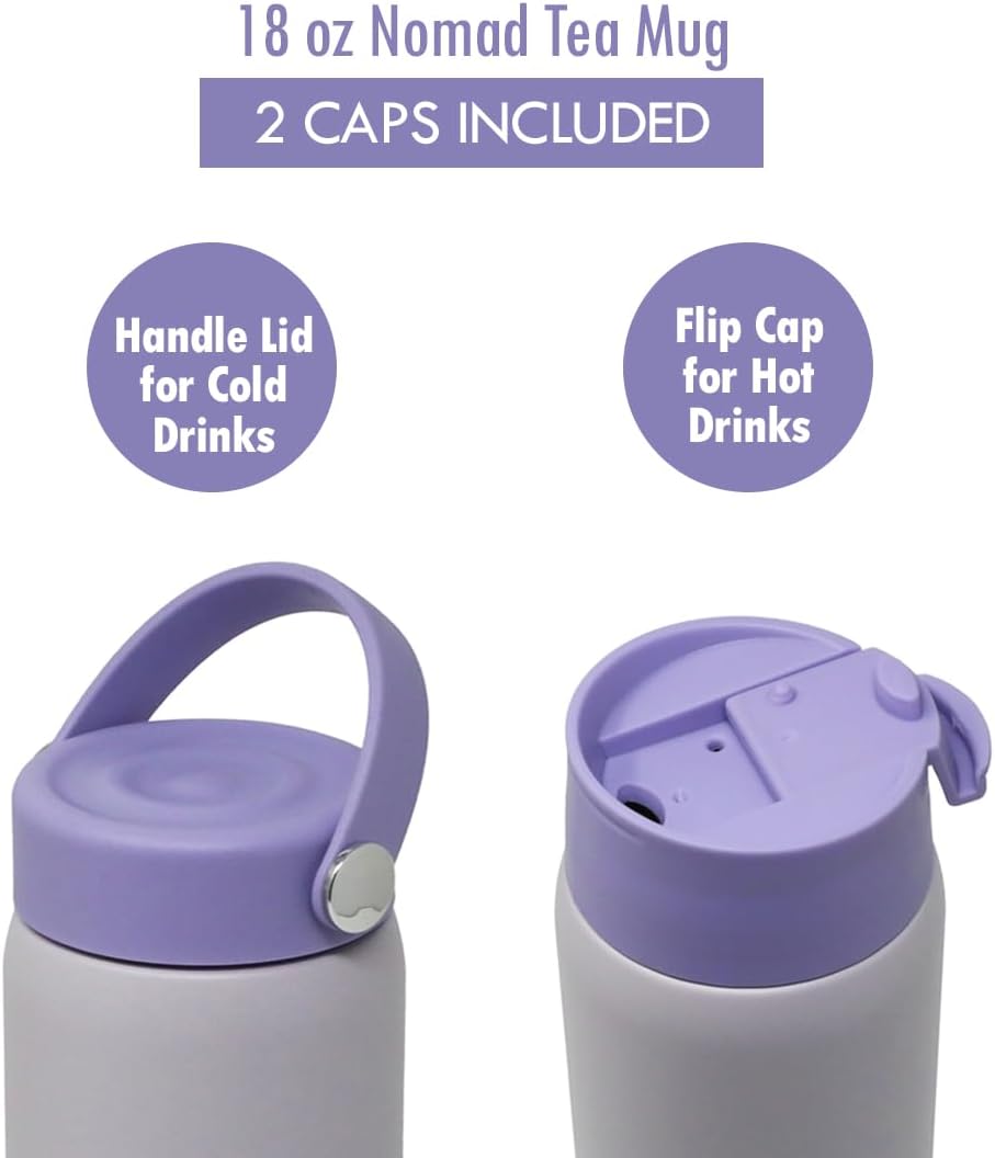 MIRA 18 oz Tea Infuser Thermos - Stainless Steel Travel Bottle with Removable Strainer for Loose Leaf Tea - Insulated Hot & Cold Brew Steeper - Heather