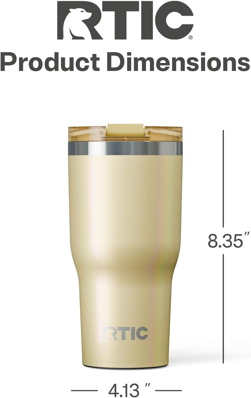 RTIC 30oz Essential Tumbler with Lid, Insulated, Stainless Steel, Metal, Double Wall Vacuum-Insulation, Ceramic Lined, Travel Cup for Iced Coffee, Tea, Hot and Cold Drink, Sunlight Glitter