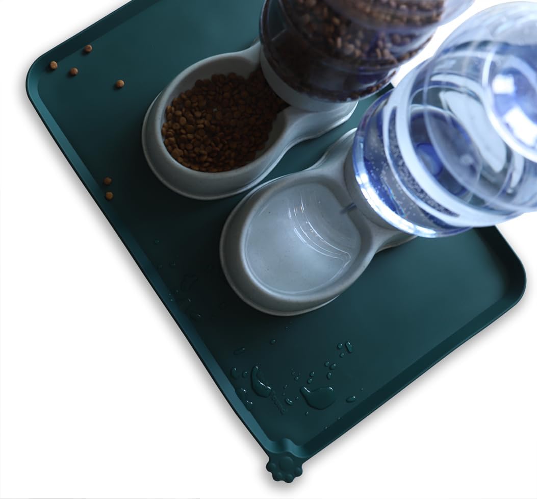 Hoki Found Large Silicone Pet Food Mats - Non Slip Dog Cat Bowl Placemats - Waterproof Dog Cat Food Mats - Dark Cedar