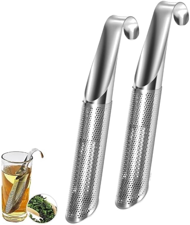 Stainless Steel Tea Diffuser, 2025 New Tea Artifact Creative Pipe Tea Infuser Mesh Strainer with Hanging Hook Handle, Universal Fine Holes Tea Interval Diffuser for Loose Tea Leaf Coffee Etc (2)