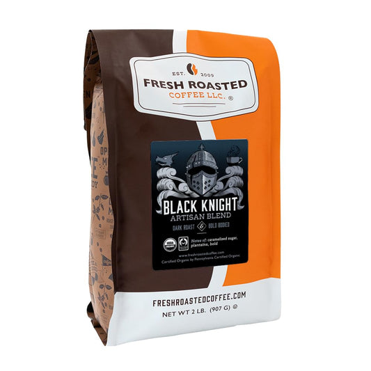 Fresh Roasted Coffee, Organic Black Knight | USDA Organic, Kosher | Dark Roast 2 lb (32 oz) Whole Bean