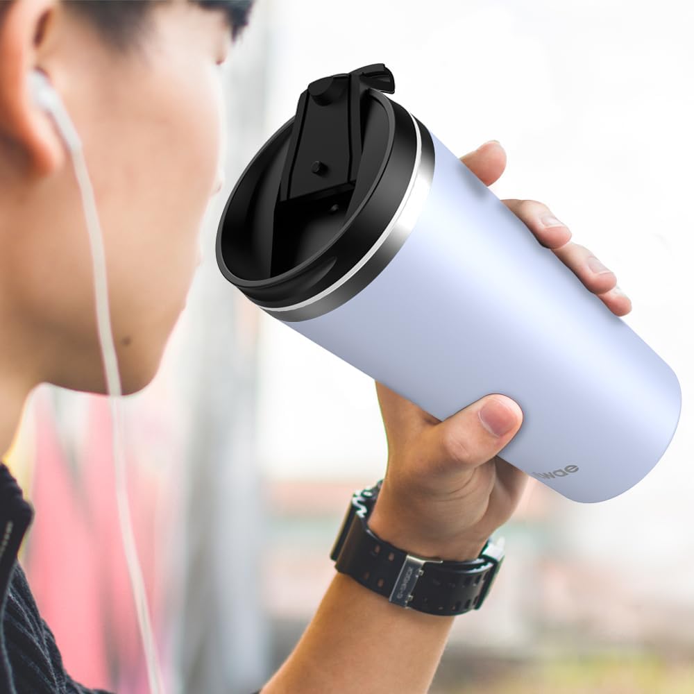 Insulated Coffee Mug with Ceramic Coating, 18oz Travel Mug with Leak-proof Lid, Vacuum Double-wall Tumbler, Stainless Steel Thermal Cup for Tea, Hot Cocoa, Cold Beverage, Ice Drinks