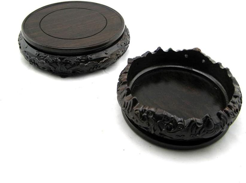 GOLDY&WENDY Oriental Luxury Round Bat Pattern Elm Solid Wood Vase Display Stands Pedestal Base 4.7 in Diameter