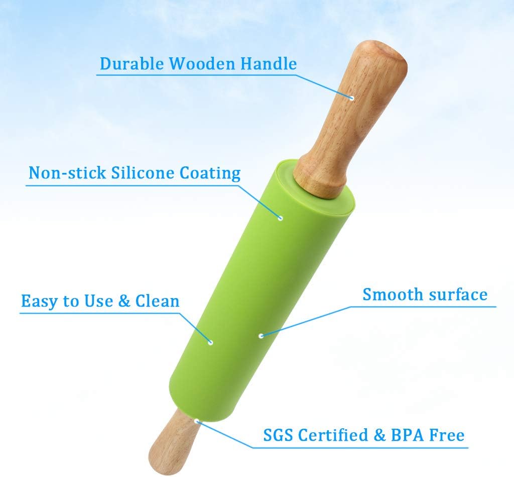 Ewinever 1Set Rolling Pin Pastry Mat Set Non-Stick 6 in 1 Dough Roller Baking Kit with Pastry Cutter Reusable Kneading Mat Scraper Basting Brush