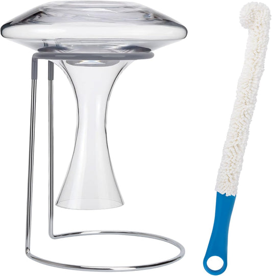 Wine Decanter Drying Stand with Rubber Coated Top to Prevent Scratches, Wine Decanter Drying Rack for Standard and Large Wine Decanters, Wine Decanter NOT Included, (with Cleaning Brush)