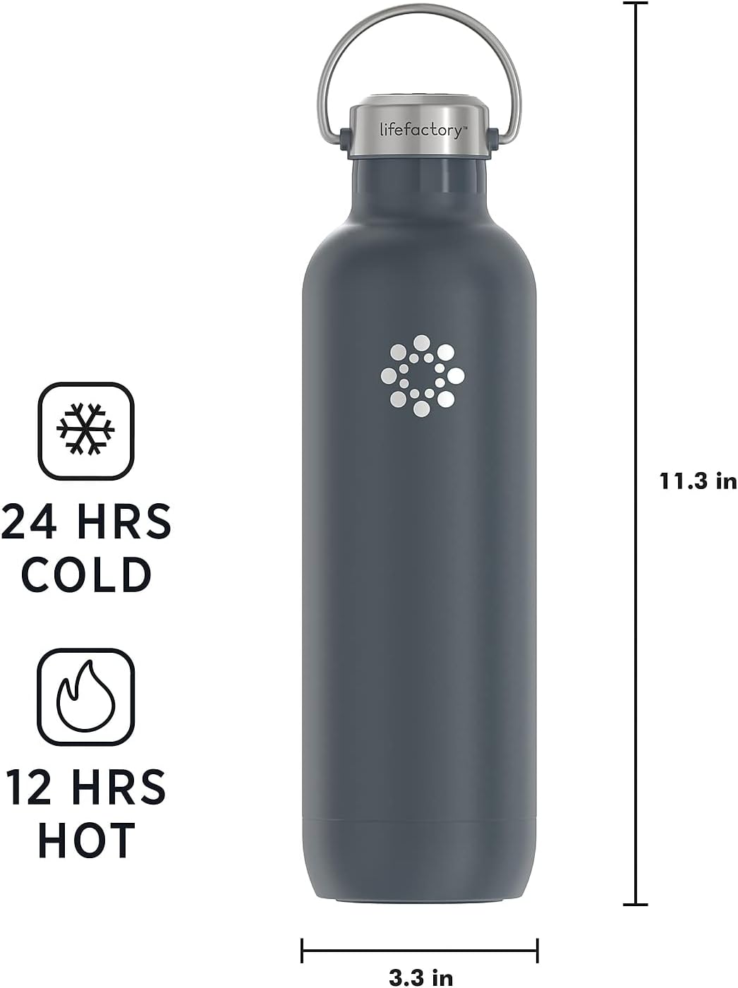 Lifefactory 32-Ounce Stainless Steel Vacuum-Insulated Sport Bottle, Carbon