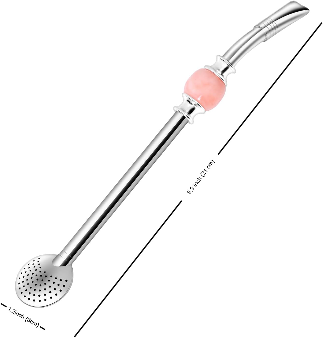 Reusable Bombilla Yerba Mate Straw - Stainless Steel Removable Spoon Style Filter with a Beautiful Bead - Metal Straw for Drinking Loose Leaf Tea - Includes Cleaning Brush(Pinks)