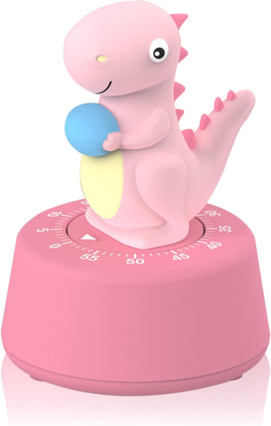 60 Minutes Mechanical Kitchen Timer,Cute Dinosaur Timer for Kids,Wind Up Egg Timer for Cooking,Reading,Classroom and Do Sports. (Pink)