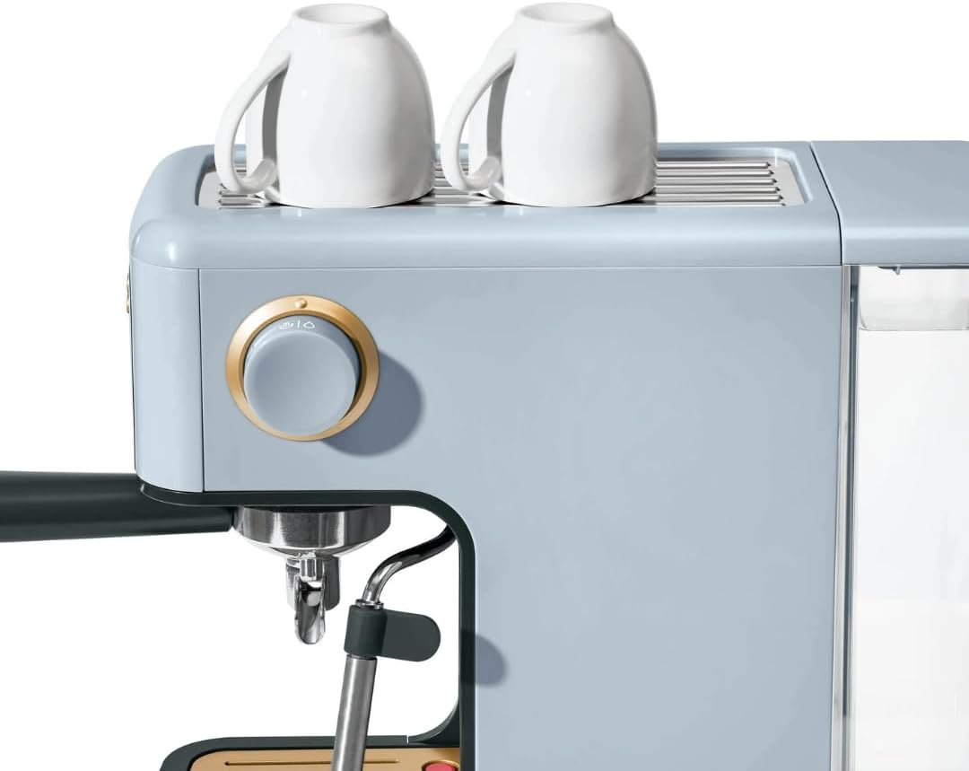 Beautiful Slim Espresso Maker by Drew Barrymore – 20‑Bar Pressure, Dual‑Spout 52 mm Portafilter, 50 oz Removable Tank, 2‑in‑1 Steam Wand & Touch Controls (Cornflower Blue)