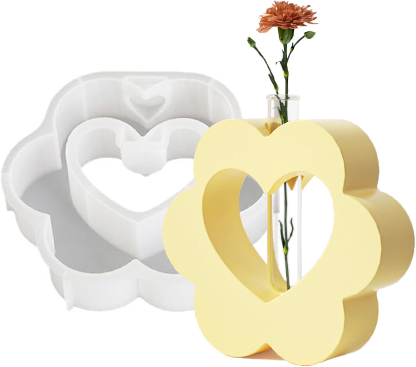 Heart Resin Vase Mold with Test Tube Culture Water Plant Silicone Molds for Crafts Epoxy Resin Casting Mold for DIY Flower Holder Home Office Decor Wedding (Style 1)