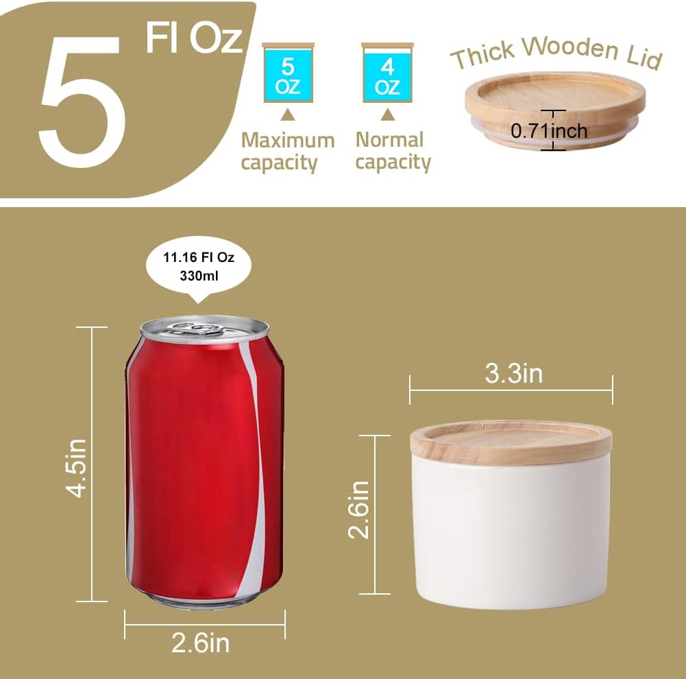 Sweejar Kitchen Canisters Ceramic Food Storage Jar, Stackable Containers with Airtight Seal Wooden Lid for Serving Ground Coffee, Tea, Sugar, Spice and More - 5 Fl Oz(White)