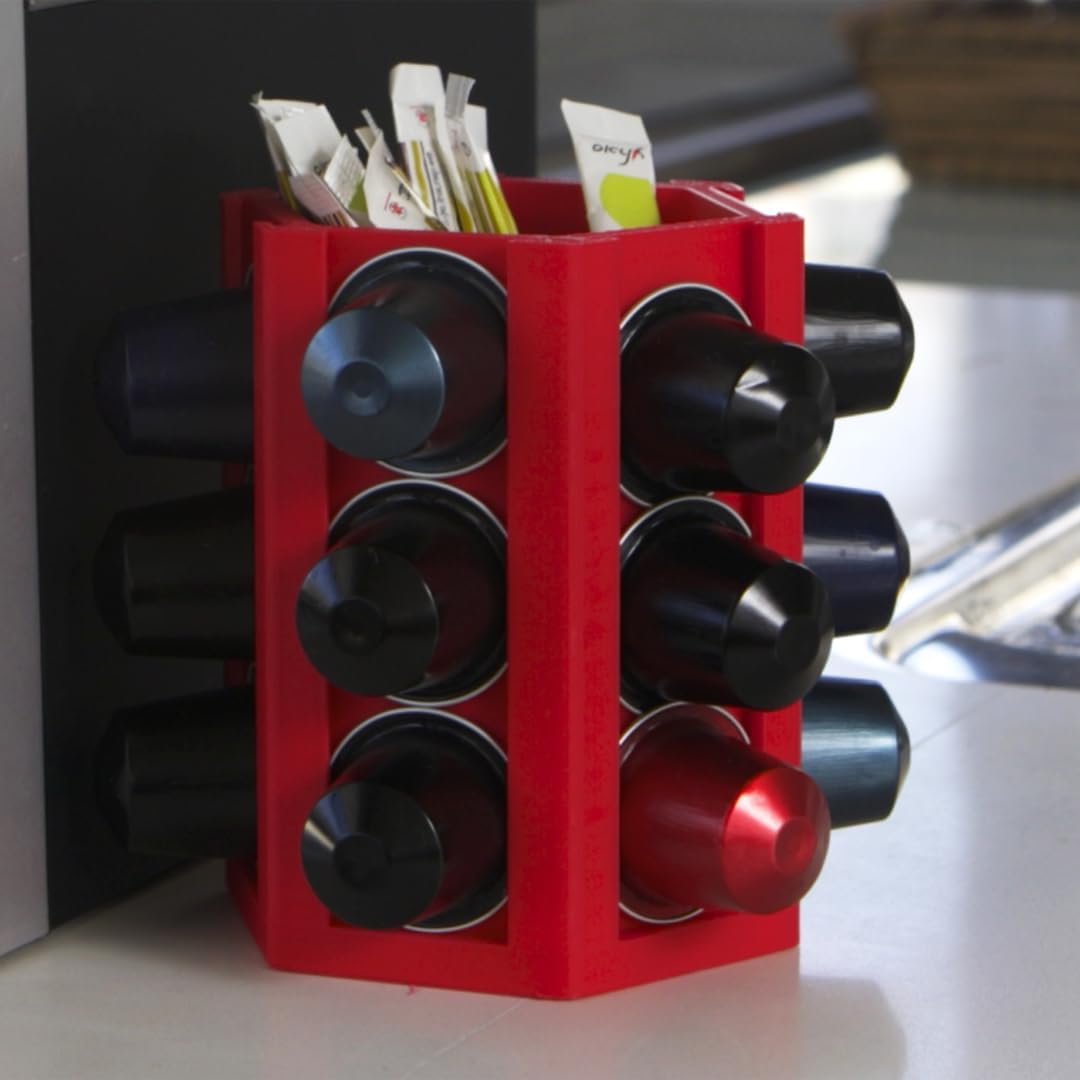 Espresso Coffee Pod Holder & Organizer | Espresso Capsule Kitchen Display Carousel | Holds 18 Pods | Made in USA (Red)