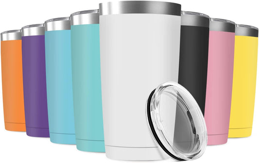 8 Pack 20oz Tumbler Vacuum Insulated Travel Mug with Lids, Stainless Steel Double Wall Bulk Cup for Home, Office, Outdoor Suitable for Vehicle Cup Holders(Assorted Colors)