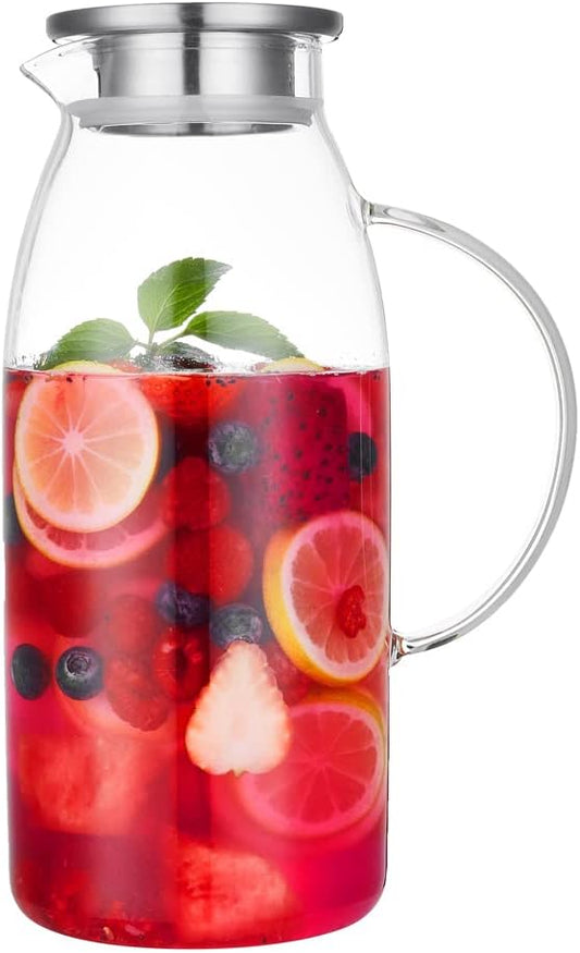 80 Ounces Glass Pitcher with Lid, Hot/Cold Water Jug, Juice and Iced Tea Beverage Carafe