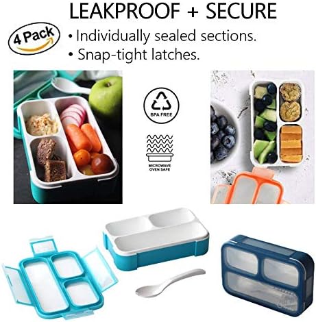 kinsho Snack Containers - SMALL Bento Lunch Boxes for Kids Girls Boys | MINI Leak-proof Box, Portion Container for School | Blue Navy Aqua Orange 4 Pack