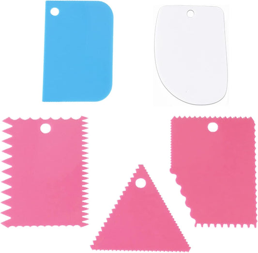 Cake Smoother Scraper Dough Scraper Tools Set,Cake Icing Scraper Smoother,Reusable Bread Cream Pizza Cutter,Flexible Plastic Pastry Cutter,For Baking Cake Edge Stripe Decorating Comb(5Pcs,Multicolor)
