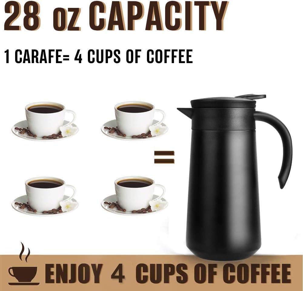 28oz Coffee Carafe Airpot Insulated Coffee Urn Stainless Steel Vacuum Thermal Pot Flask for Coffee, Hot Water, Tea, Hot Beverage - Keep 9 Hours Hot, 18 Hours Cold (Silver,Black)