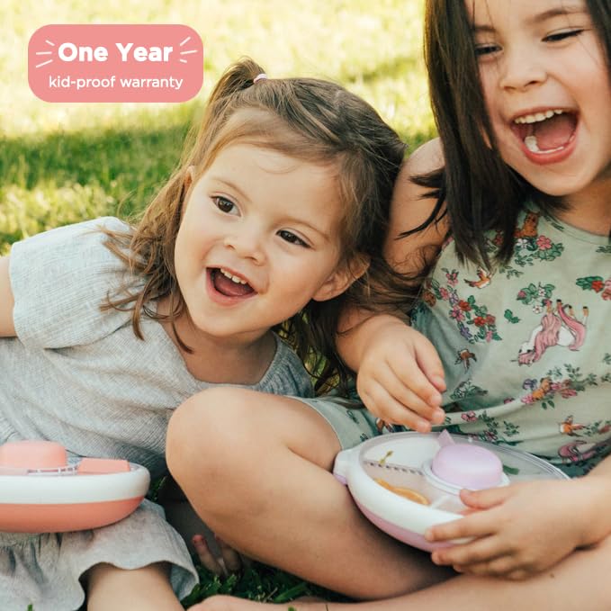 GoBe Kids Small Snack Spinner Slide Bundle with Hand Strap and Sticker Sheet - Reusable Snack Container with 5 Compartment Dispenser and Lid | BPA/PVC Free | Dishwasher Safe | No Spill - Taro Purple