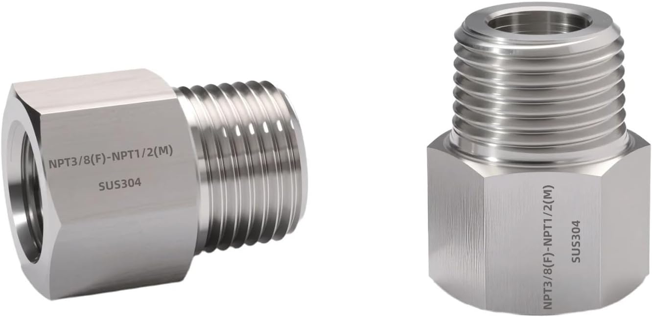 2 pieces Npt3/8 Female to Npt1/2 Male Reducer,3/8-1/2Water pipe Adapter,Reducer Adapter，Fabricate of 304 Stainless Steel