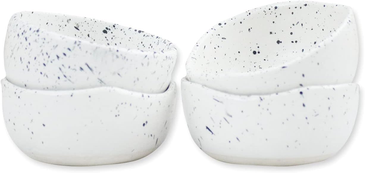roro Ceramic Stoneware Handmade Bowl Set (Dipping Bowls x 4, White Matte Speckled)