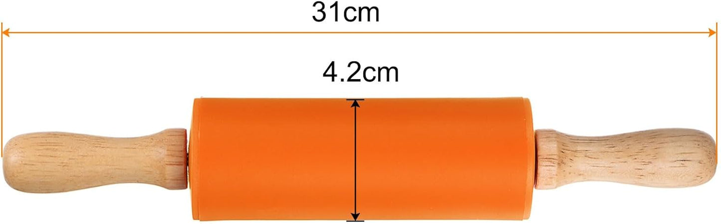 HARFINGTON Silicone Rolling Pins for Baking 12 Inch Wooden Handle Non Stick Rolling Pin Small Roller Playdough Rolling Pins for Dough Pizza Pastry Fondant Kitchen, Orange