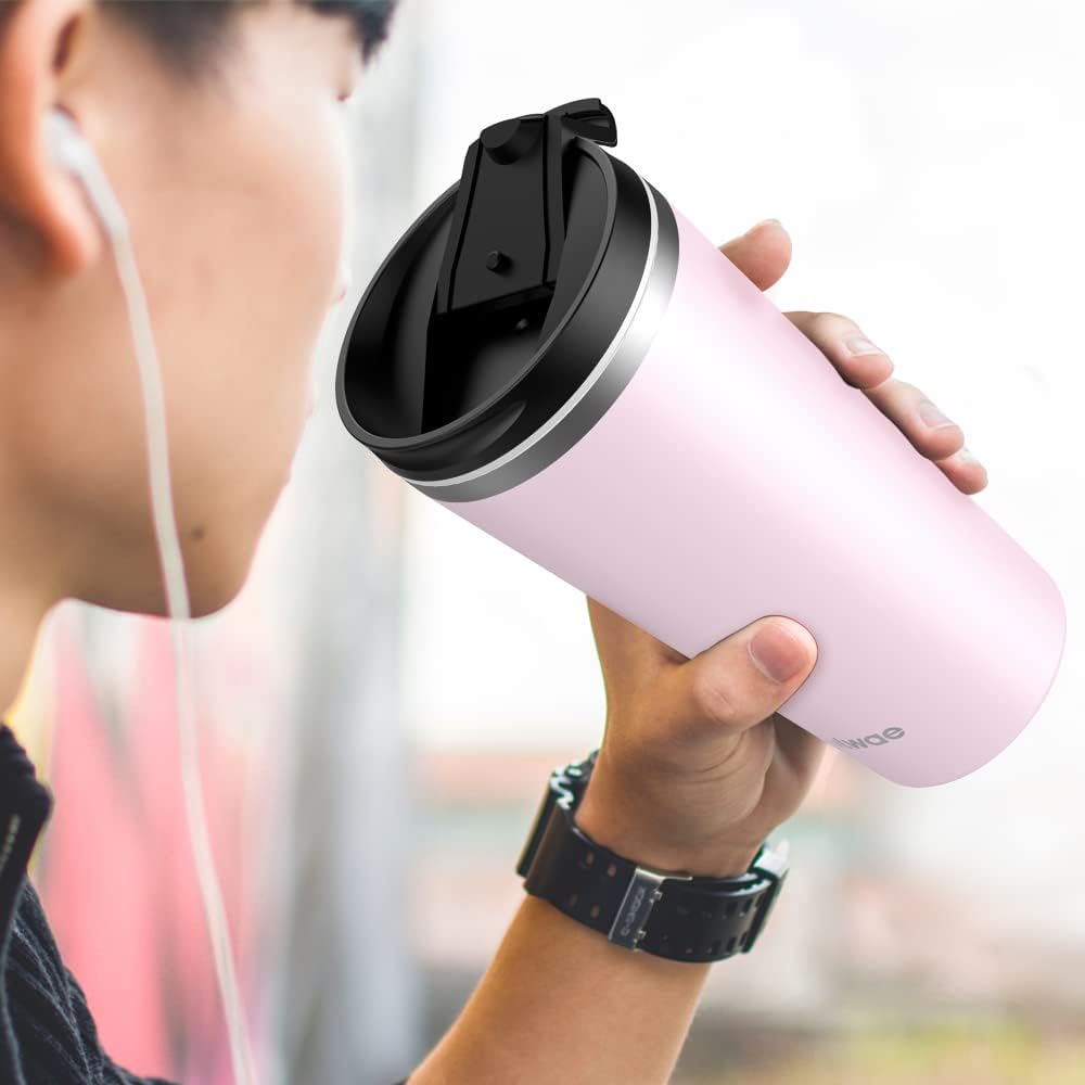 Insulated Coffee Mug with Ceramic Coating, 18oz Travel Mug with Leak-proof Lid, Vacuum Double-wall Tumbler, Stainless Steel Thermal Cup for Tea, Hot Cocoa, Cold Beverage, Ice Drinks