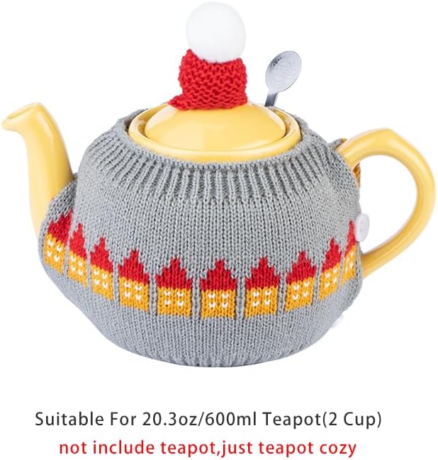 Tea Cozy Suitable for a 600ml,20oz Tea Pot,Teapot Warmer -100% Acrylic Fibers Filling,Two Piece (Grey House)