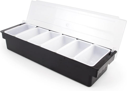 Cocktailor 6 Tray Bar Top Food & Garnish Station with Lid - Condiment Dispender for Bartending, Taco Bar, Ice Cream, Fruit, Salad Bar - Topping Organizer for Restaurant Supplies & Accessories