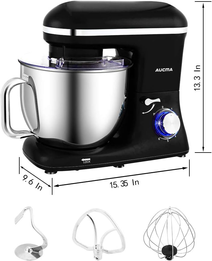 Aucma Stand Mixer,7.4QT Food Mixers, Kitchen Electric Mixer with Dough Hook, Wire Whip & Beater(Black, 7.4QT)