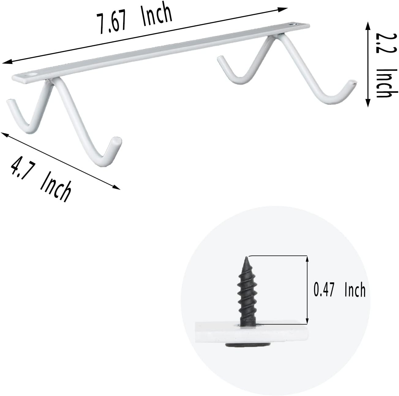 Cabinet Hook Mug Holder - Hanging Coffee Cup Rack for Kitchen, Under Cabinets Metal Hangers Organizer Shelf Storage Utensil (White)