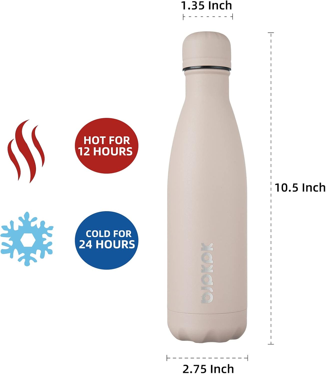 BJPKPK 17oz Insulated Stainless Steel Water Bottles,Sports Water Bottles Keep Cold for 24 Hours and Hot for 12 Hours,BPA Free for Travel,Apricot