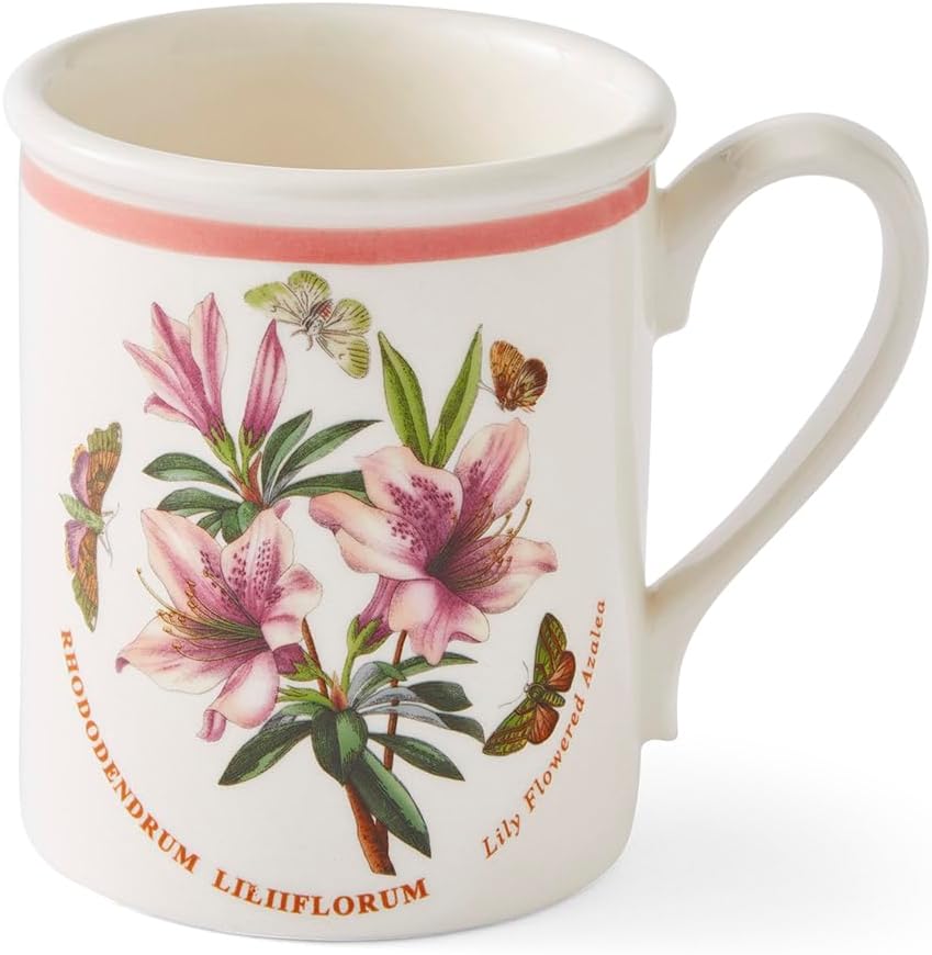 Portmerion Botanic Garden Meadow - 8.5oz Coffee Mug (Set of 6) | Assorted Florals with Colorful Laurel Leaf Border| Earthenware | Microwave & Dishwasher Safe | Breakfast Cups for Tea or Coffee