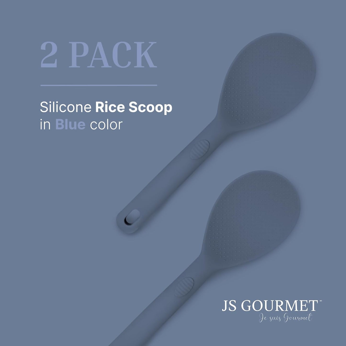 Silicone Rice Paddle Set – 2-Piece Set of Spoon Spatulas for Non-Stick Cookware – Kitchen Tools and Accessories with Comfortable Handles, Heat-Resistant Utensils for Cooking and Baking – Blue