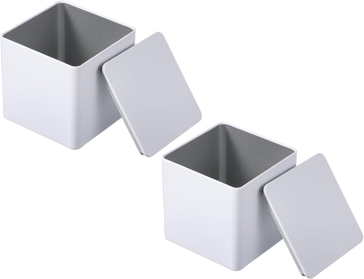 PATIKIL Metal Tea and Tin Set 3.35"x3.35"x3.35", 2 Pcs Metal Storage Airtight Storage Square Container with Lid for Loose Tea Coffee Candy Treats Gifts Spice DIY, White