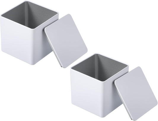 PATIKIL Metal Tea and Tin Set 3.35"x3.35"x3.35", 2 Pcs Metal Storage Airtight Storage Square Container with Lid for Loose Tea Coffee Candy Treats Gifts Spice DIY, White