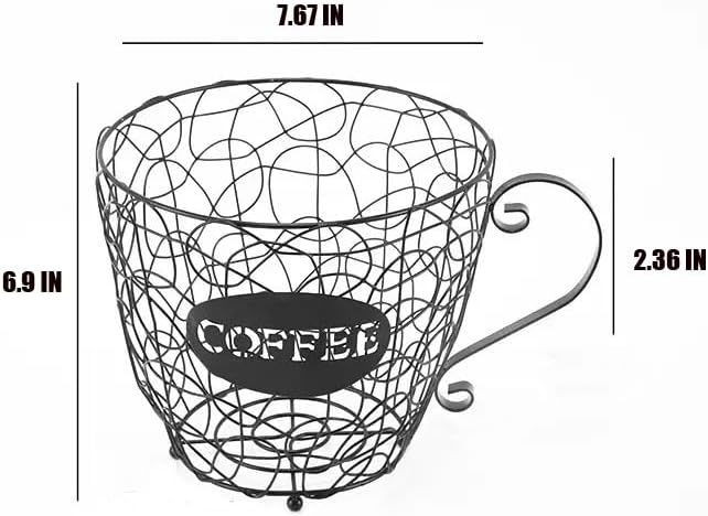 Coffee Pod Holder, Super Large Capacity K-Cup & Nespresso Capsule Basket, XL Metal Kcup Storage, Bar Organizer for Kitchen Dinning Room Office Home Cafe Hotel (Black-Round-Cup)