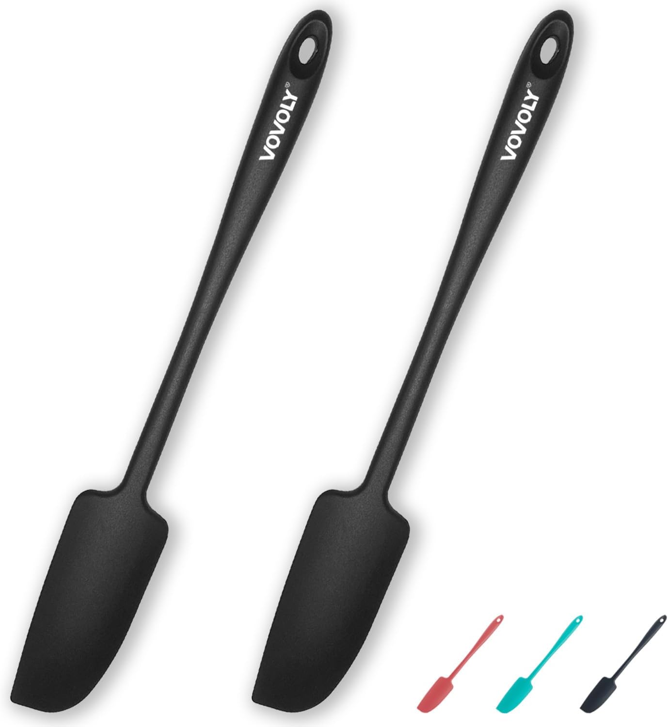 2-Pack Vovoly Silicone Jar Spatulas, Small Seamless Design Rubber Scraper with Stainless Steel Core, Heat Resistant and Non-Stick Mini Spatula for Jars and Blenders, BPA Free,11 IN, Black