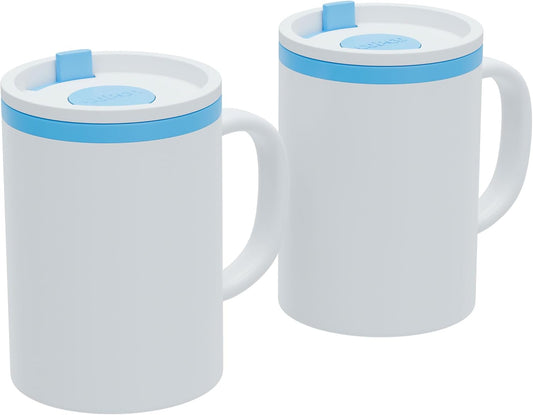 Copco Iconic 16oz Double Wall Insulated Desk Mug with Lid & Handle, Set of 2, BPA-Free Reusable Plastic, Spill-Proof, Microwave & Dishwasher Safe, Wide Mouth, Cup Holder Friendly (Teal)