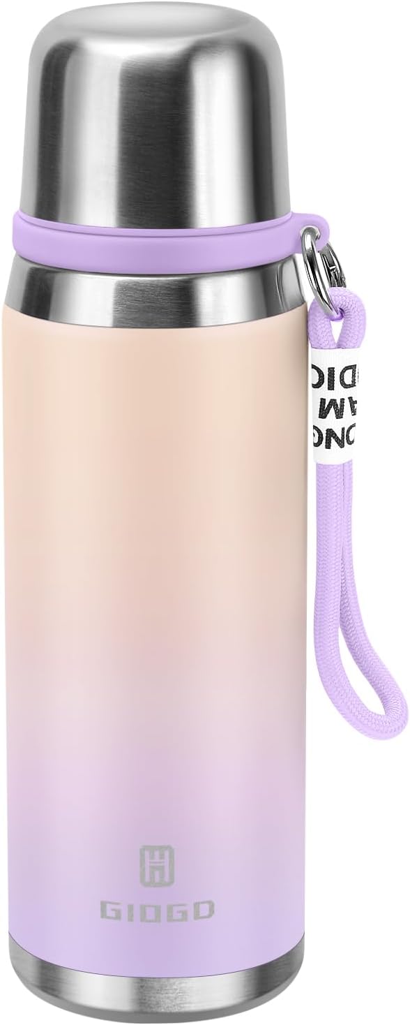 Stainless Steel thermo Bottles with cup 700ml/23.7oz Vacuum Insulated Bottle for hot and cold coffee drink water thermo flask with cup.(Gradient Purple,700ml)