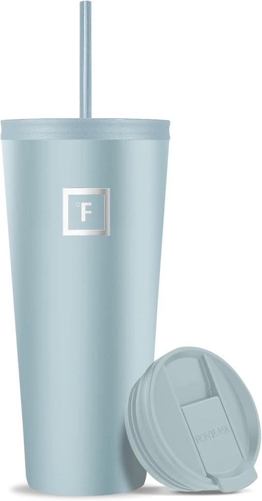 IRON °FLASK Classic Tumbler - Vacuum Insulated Stainless Steel Water Bottle, Double Walled, Drinking Cup, Insulated Travel Mug (Morning Mist, 32 oz Solid Lid)