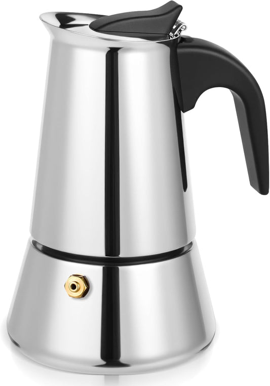 Moka Pot, 4 Cups (7.1 oz) Stovetop Espresso Maker, 304 Stainless Steel Moka Pot, Induction Compatible, Silver