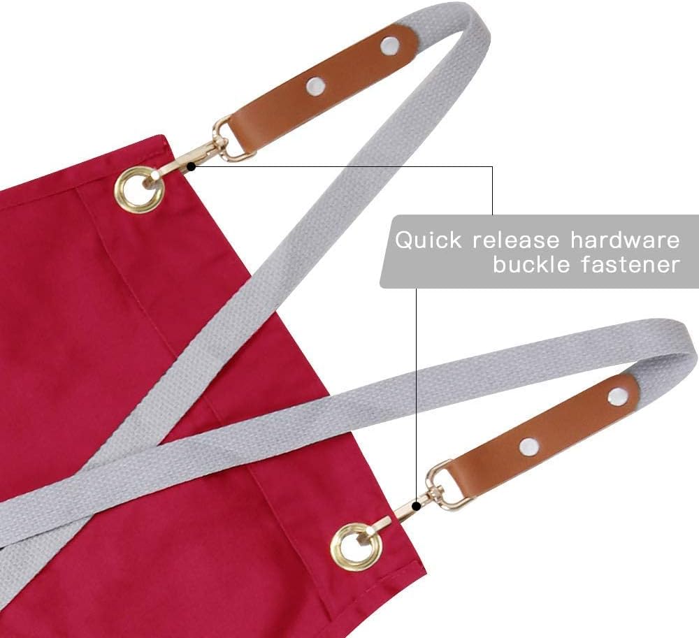 Mignongirl Crossback Apron with Pockets x2,Split Apron with Adjustable Straps,M-XXL