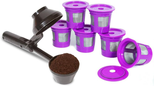 2-Item Bundle: 6-Pack Cafe Save 1-Stream Reusable K Cup Coffee Filters + EZ-Scoop 2 Tbsp Scoop with Integrated Funnel, Refillable Pod Capsule For Use with Keurig & Select Single Cup Coffee Maker